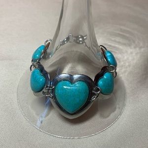 Turquoise Silver Heart Bracelet Toggle Clasp